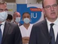 Jean Castex et Olivier Veran, le 11 août 2020, lors des annonces de nouvelles mesures. // Source : Twitter/franceinfo