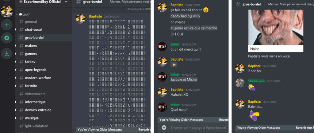 Des extraits de messages publiés sur Discord en 2019 par Baptiste Mortier-Dumont // Source : Captures d'écran Numerama Des extraits de messages publiés sur Discord en 2019 par Baptiste Mortier-Dumont // Source : Captures d'écran Numerama