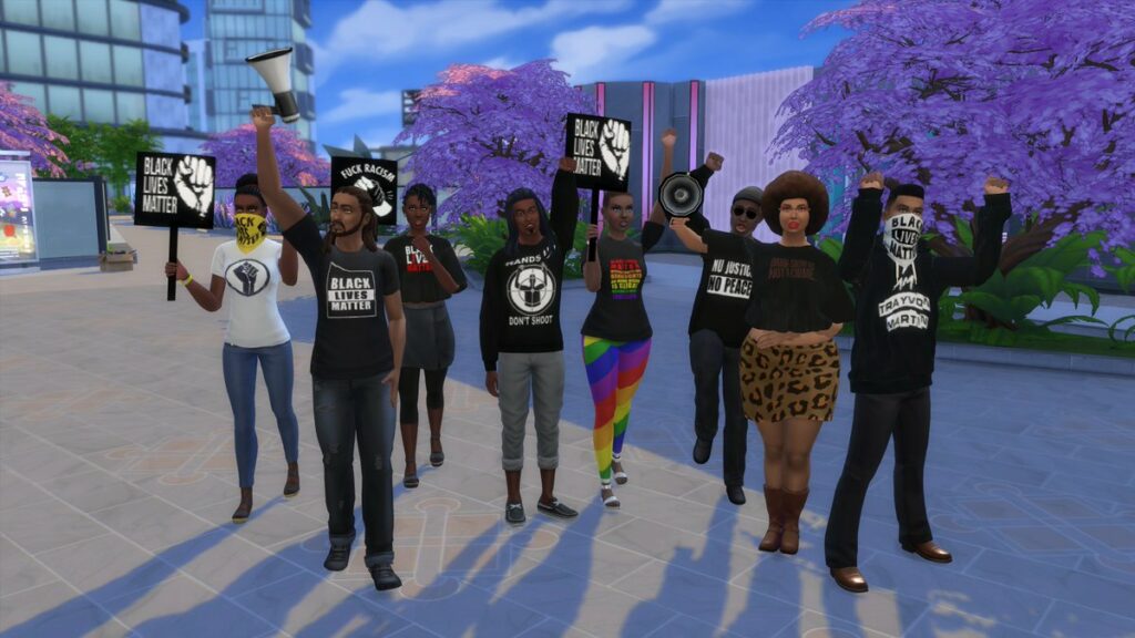 Un rassemblement BLM dans les Sims // Source : Twitter/LunasGalaxy Un rassemblement BLM dans les Sims // Source : Twitter/LunasGalaxy