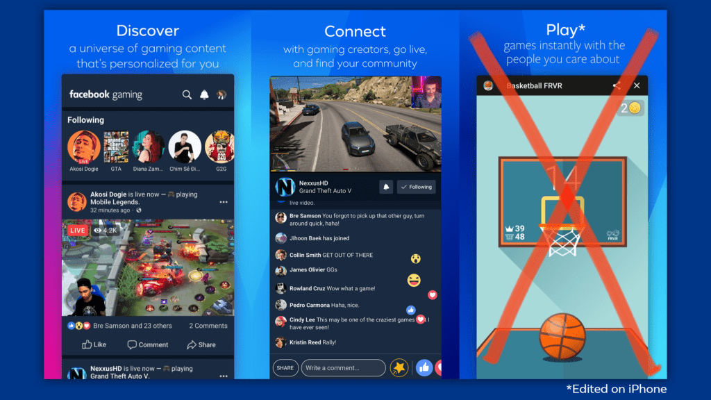 Facebook Gaming sur iOS ne sera pas très Gaming // Source : Facebook Facebook Gaming sur iOS ne sera pas très Gaming // Source : Facebook