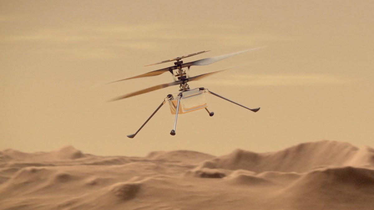 Vue d'artiste d'Ingenuity sur Mars. // Source : NASA/JPL-Caltech (photo recadrée) Vue d'artiste d'Ingenuity sur Mars. // Source : NASA/JPL-Caltech (photo recadrée)