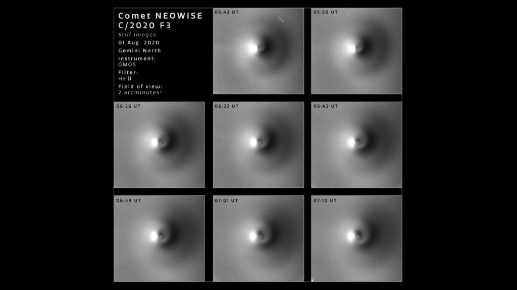 Images de la comète obtenues le 1er août 2020. // Source : International Gemini Observatory/NOIRLab/NSF/AURA/M. Drahus/P. Guzik