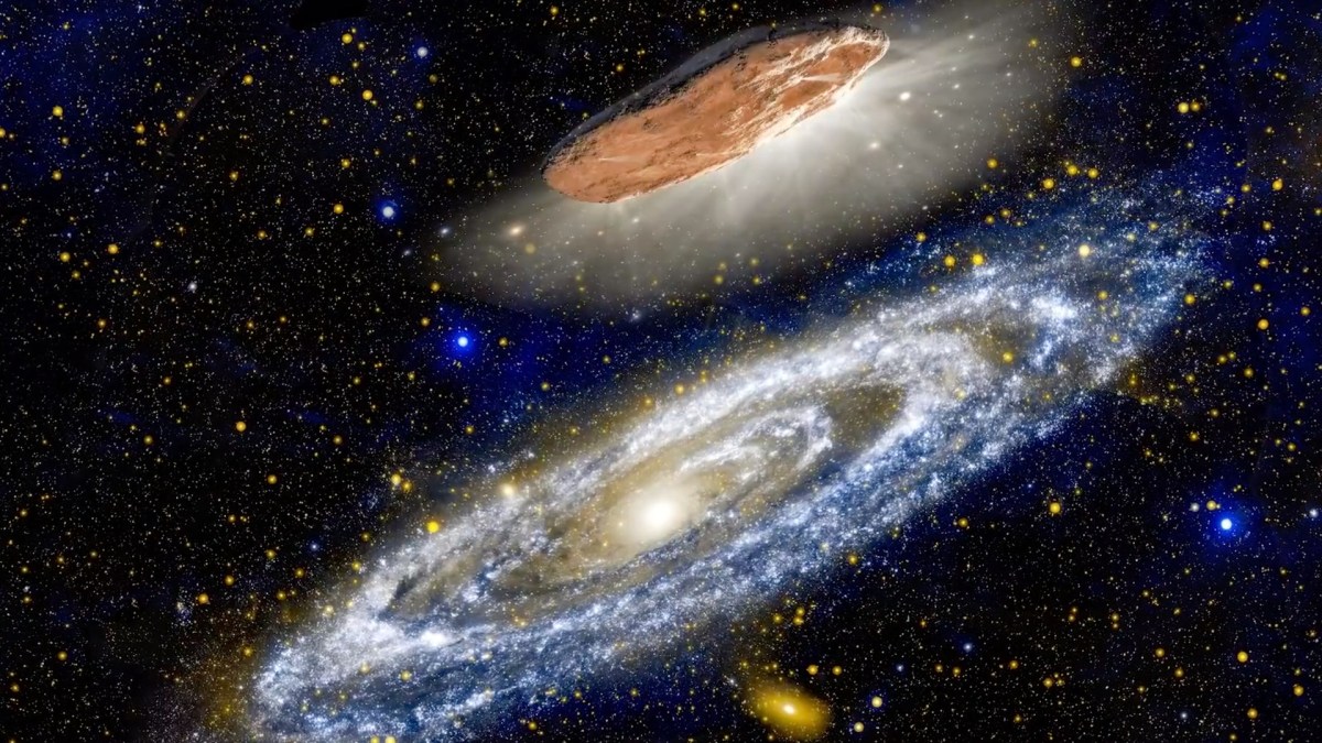 Vue d'artiste d'Oumuamua. // Source : Capture d'écran YouTube Grunge Vue d'artiste d'Oumuamua. // Source : Capture d'écran YouTube Grunge