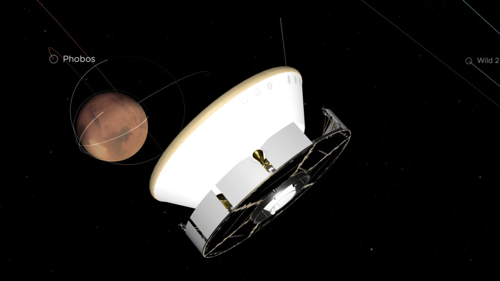 La sonde s'approche de Mars, le 18 février 2021 vers 16h. // Source : Capture d’écran Eyes on the Solar System La sonde s'approche de Mars, le 18 février 2021 vers 16h. // Source : Capture d’écran Eyes on the Solar System