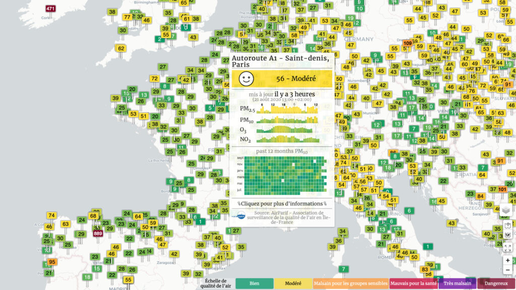 Zoom sur la France. // Source : Capture d'écran le 21 août 2020.