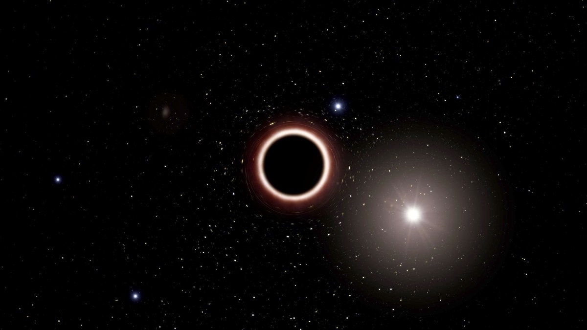 Étoile passant à proximité d'un trou noir supermassif (vue d'artiste). // Source : ESO/M. Kornmesser Étoile passant à proximité d'un trou noir supermassif (vue d'artiste). // Source : ESO/M. Kornmesser