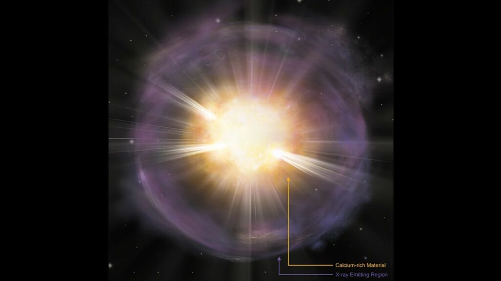 Ces supernovas produisent du calcium en raison d'une couche de gaz autour de l'étoile, ce qui génère une fusion nucléaire particulière au moment de l'explosion. // Source : Aaron M. Geller Ces supernovas produisent du calcium en raison d'une couche de gaz autour de l'étoile, ce qui génère une fusion nucléaire particulière au moment de l'explosion. // Source : Aaron M. Geller