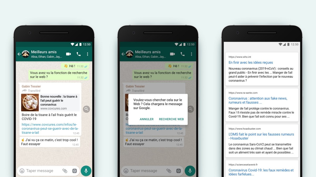 WhatsApp recherche désinformation // Source : WhatsApp WhatsApp recherche désinformation // Source : WhatsApp