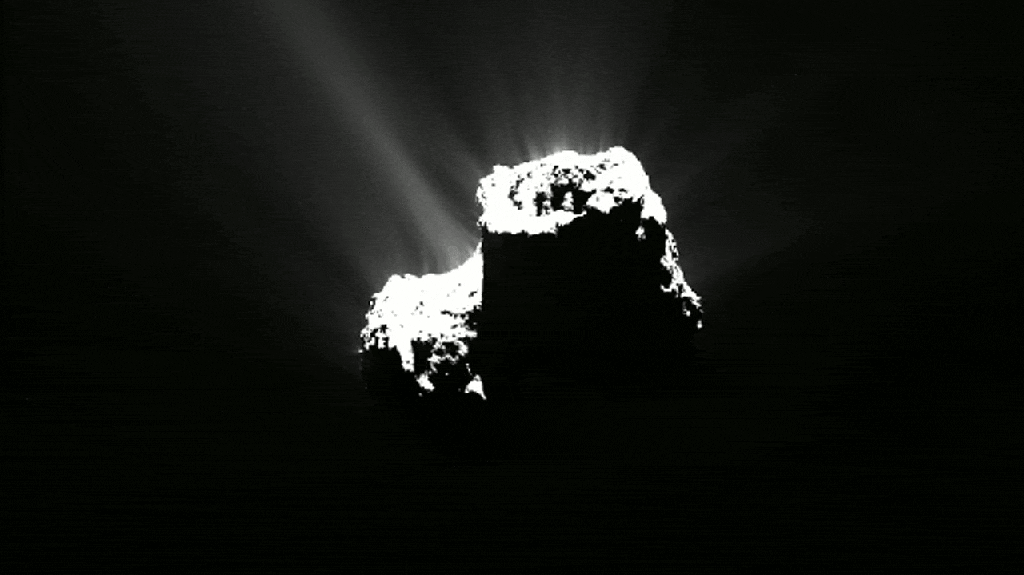 La comète Tchouri observée par Rosetta en 2014. // Source : ESA/Rosetta/NAVCAM La comète Tchouri observée par Rosetta en 2014. // Source : ESA/Rosetta/NAVCAM