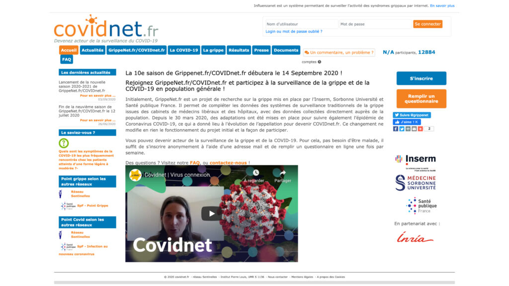 La page d'accueil du projet. // Source : Capture d'écran Covid.net