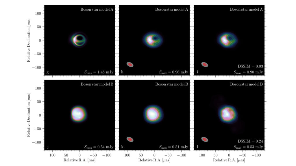 Images d'étoiles à bosons simulées par les scientifiques. // Source : Monthly Notices of the Royal Astronomical Society Images d'étoiles à bosons simulées par les scientifiques. // Source : Monthly Notices of the Royal Astronomical Society