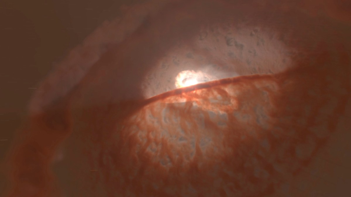 Animation représentant le système GW Orionis. // Source : ESO/Exeter/Kraus et al./L. Calçada Animation représentant le système GW Orionis. // Source : ESO/Exeter/Kraus et al./L. Calçada