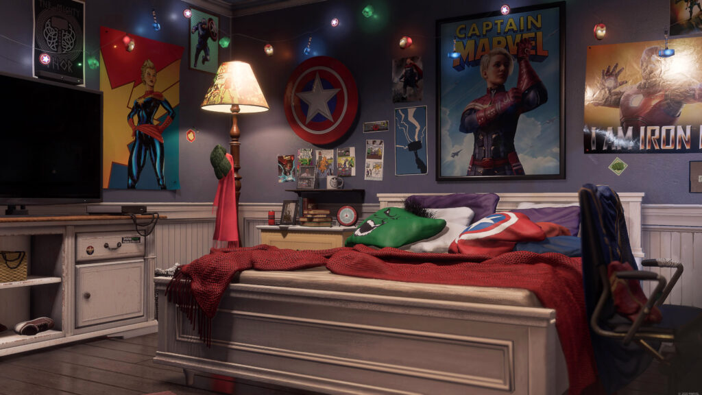 La chambre de Kamala Khan... qui est fan de comics. // Source : Square Enix La chambre de Kamala Khan... qui est fan de comics. // Source : Square Enix