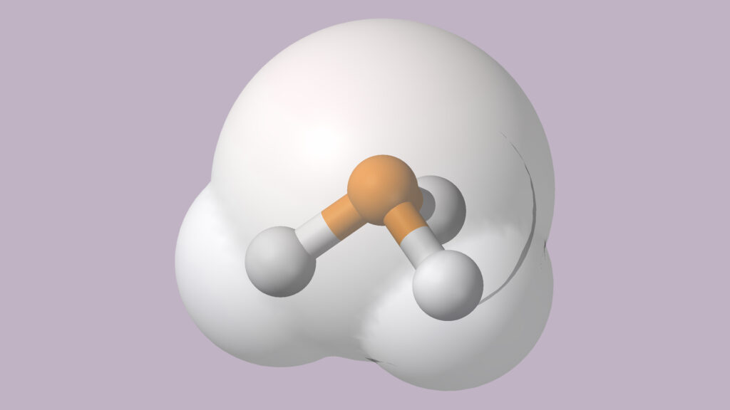 Structure de la phosphine. // Source : Wikimedia/Ben Mills (image recadrée et modifiée) Structure de la phosphine. // Source : Wikimedia/Ben Mills (image recadrée et modifiée)
