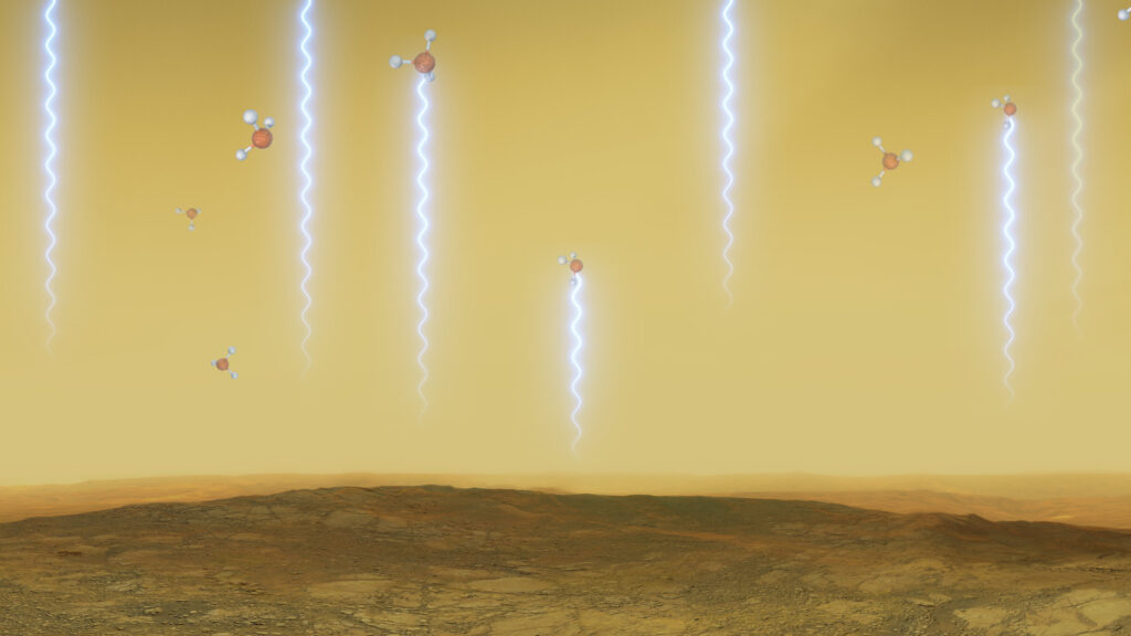 Surface et atmosphère de Vénus avec des molécules de phosphine (vue d'artiste). // Source : ESO/M. Kornmesser/L. Calçada Surface et atmosphère de Vénus avec des molécules de phosphine (vue d'artiste). // Source : ESO/M. Kornmesser/L. Calçada