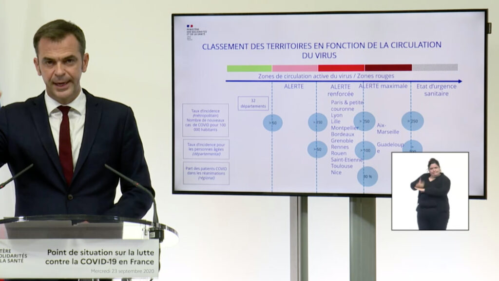 Classement des territoires en fonction de la circulation du virus. // Source : @MinSoliSante Classement des territoires en fonction de la circulation du virus. // Source : @MinSoliSante