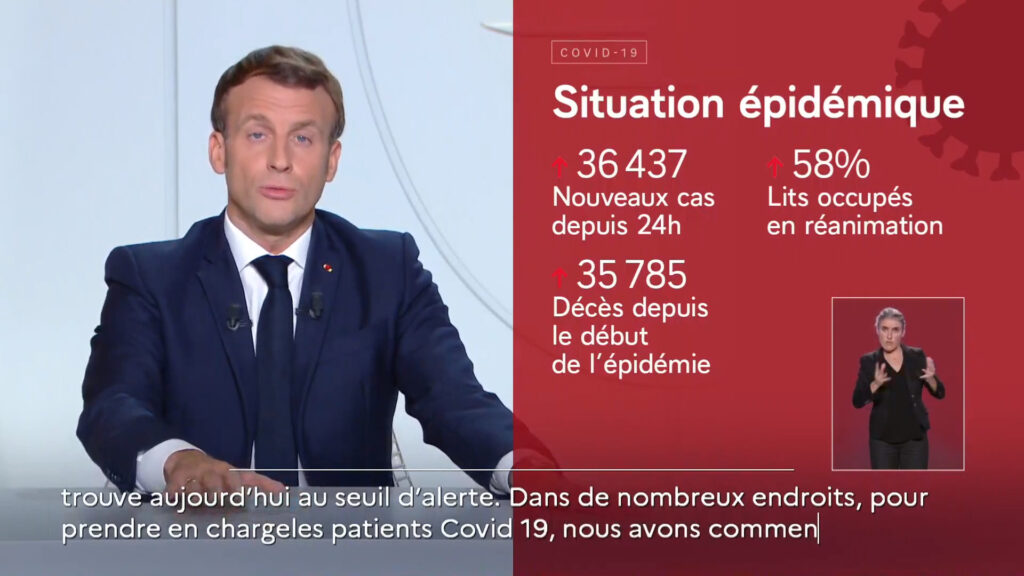 Emmanuel Macron lors de l'allocution du 28 octobre 2020 // Source : Capture d'écran Numerama