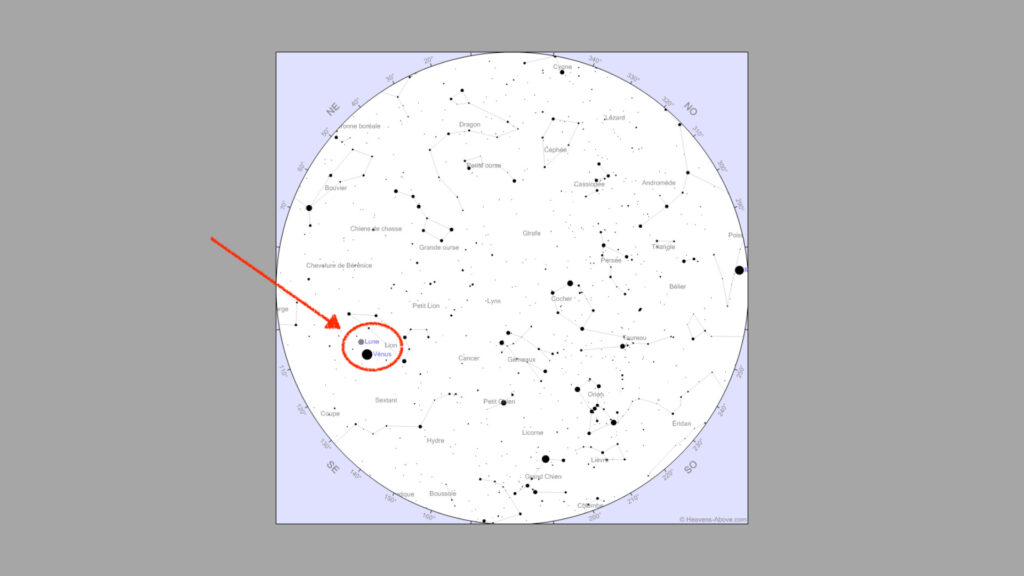Ciel vu de Paris le 14 octobre à 7h45. // Source : Capture d'écran Heavens Above, annotations Numerama Ciel vu de Paris le 14 octobre à 7h45. // Source : Capture d'écran Heavens Above, annotations Numerama