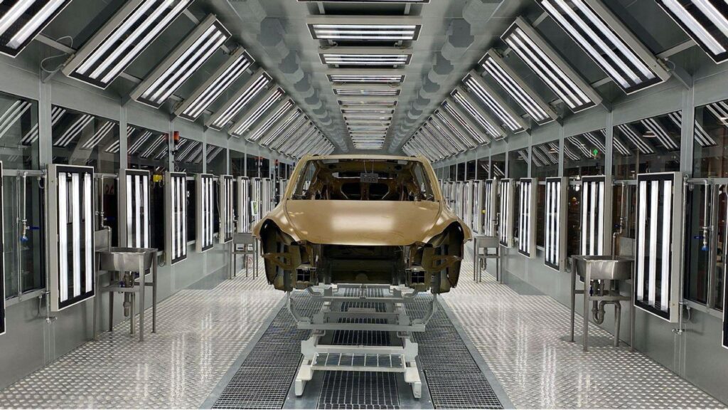 Production Tesla Model Y à Shanghai // Source : Tesla Production Tesla Model Y à Shanghai // Source : Tesla