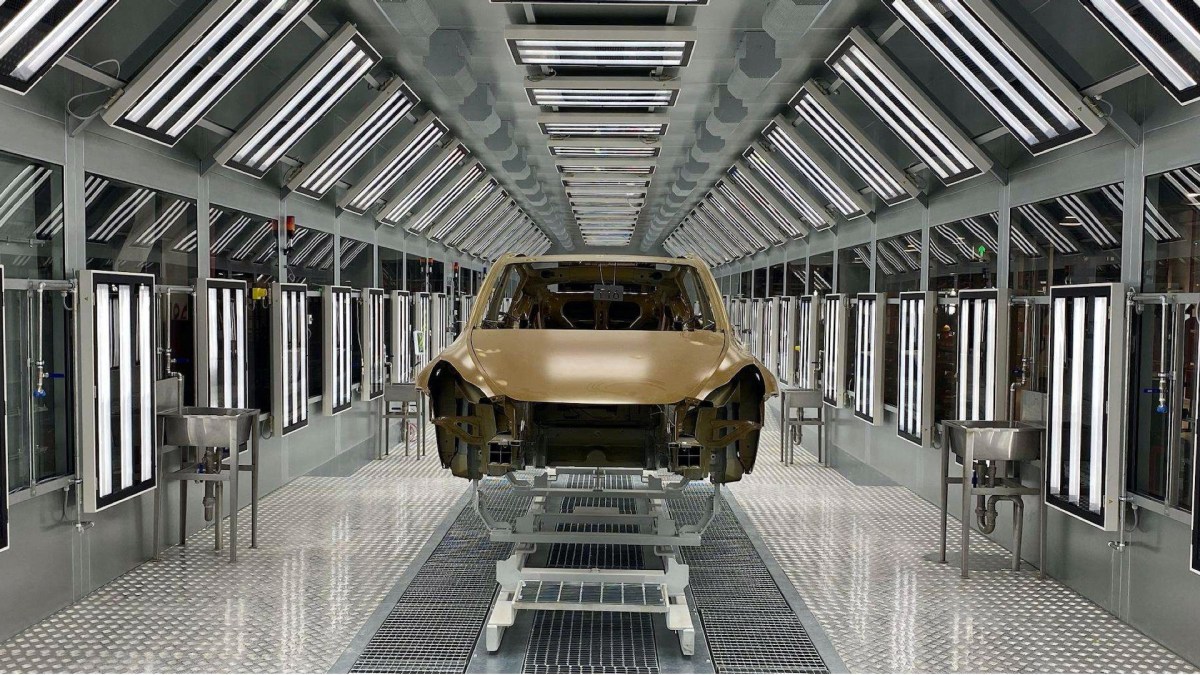 Production Tesla Model Y à Shanghai // Source : Tesla Production Tesla Model Y à Shanghai // Source : Tesla