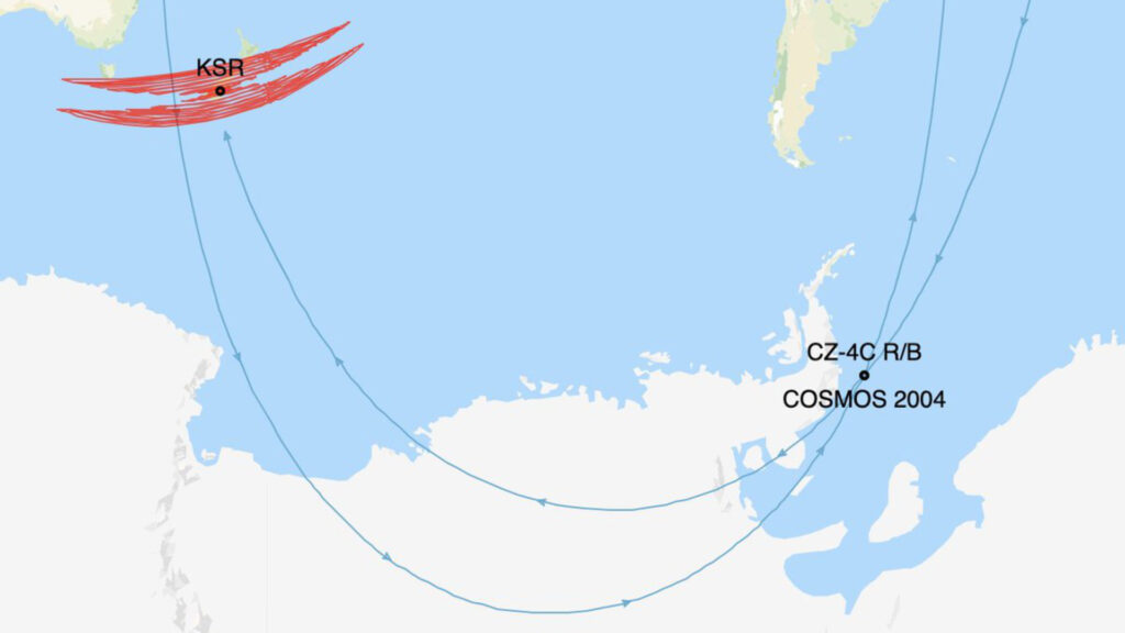 Trajectoire des deux débris. // Source : @LeoLabs_Space (image recadrée) Trajectoire des deux débris. // Source : @LeoLabs_Space (image recadrée)