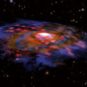 Vue d'artiste d'une galaxie massive dans l'Univers jeune. // Source : B. Saxton NRAO/AUI/NSF, ESO, NASA/STScI; NAOJ/Subaru