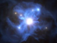 Vue d'artiste du trou noir et ses galaxies. // Source : ESO/L. Calçada