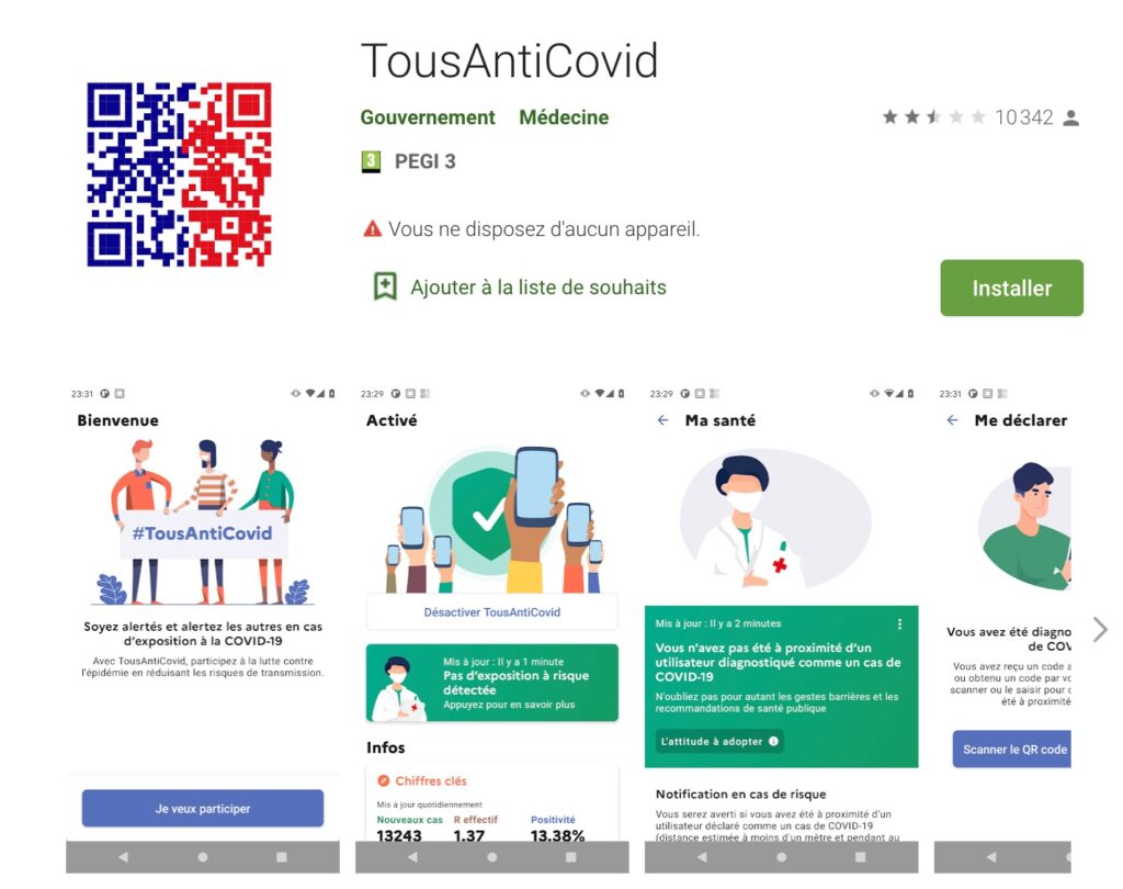 TousAntiCovid // Source : Google Play Store TousAntiCovid // Source : Google Play Store
