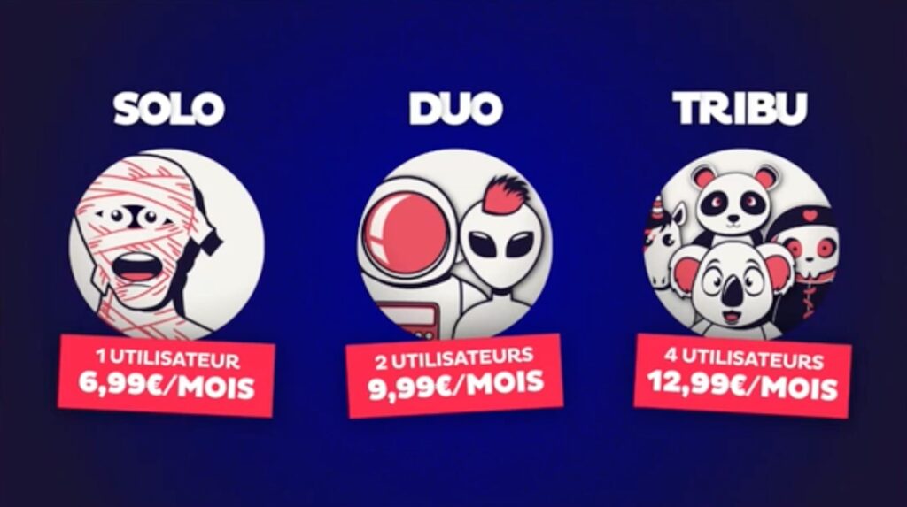Les trois tarifs de l'offre de SVOD Salto // Source : Salto Les trois tarifs de l'offre de SVOD Salto // Source : Salto