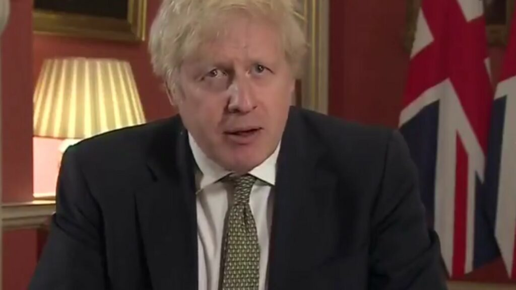 Boris Johnson lors de son allocution du 4 janvier 2021. Boris Johnson lors de son allocution du 4 janvier 2021.