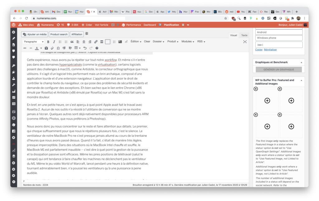 Chrome avec 23 onglets ouverts, dont des pages lourdes, ne rame pas et ne déclenche même pas le ventilateur // Source : Capture d'écran Numerama Chrome avec 23 onglets ouverts, dont des pages lourdes, ne rame pas et ne déclenche même pas le ventilateur // Source : Capture d'écran Numerama
