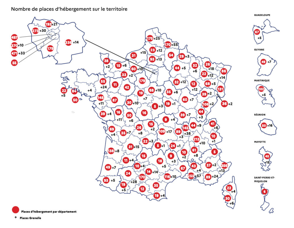 La carte du nombre de places d'hébergement d'urgence disponibles en France // Source : Gouvernement La carte du nombre de places d'hébergement d'urgence disponibles en France // Source : Gouvernement