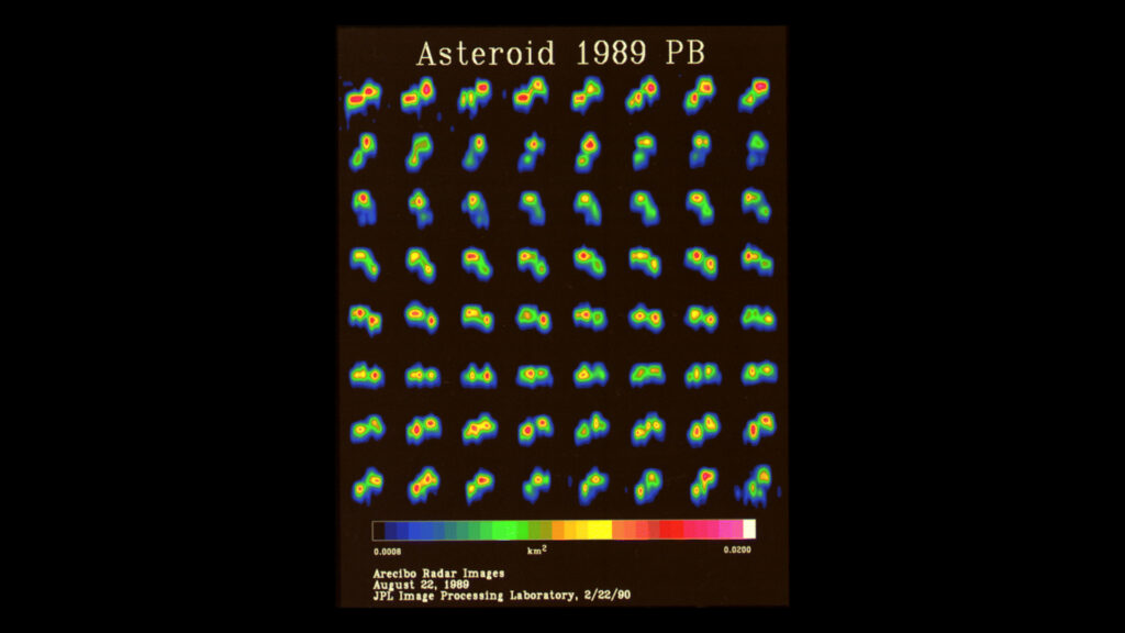 L'astéroïde imagé par le radiotélescope d'Arecibo. // Source : Ostro et al. (1990, Science 248, 1523-1528) L'astéroïde imagé par le radiotélescope d'Arecibo. // Source : Ostro et al. (1990, Science 248, 1523-1528)