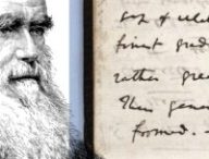 Les carnets de Darwin. // Source : Bibliothèque de Cambridge / Portrait de Darwin / Montage Numerama.