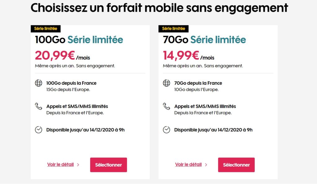 forfait sosh 100 et 70 Go