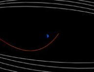 Trajectoire (en rouge) de la mini-lune 2020 CD3. // Source : Capture d'écran orbitsimulator.com