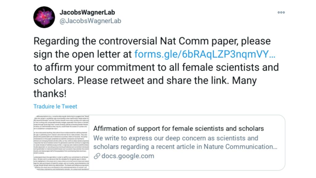 L'appel a notamment lieu sur Twitter. // Source : @JacobsWagnerLab