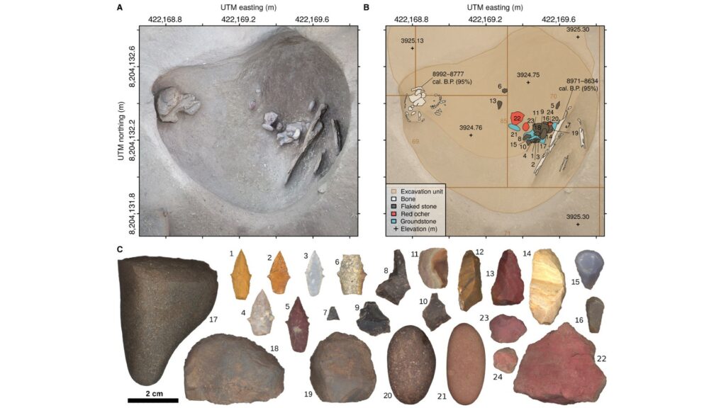 Des outils typiques de quelqu'un d'important dans l'activité de chasse ont été découverts dans cette tombe. // Source : Science Advances