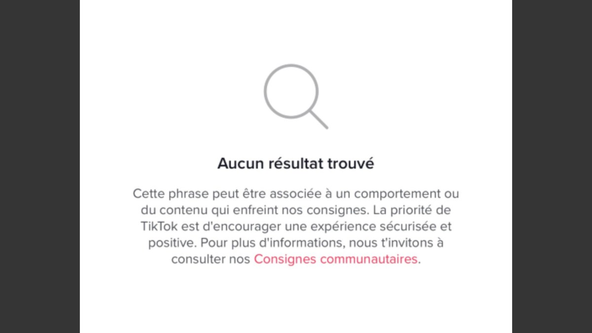 TikTok bannit des hashtags complotistes. // Source : Copie d'écran TikTok bannit des hashtags complotistes. // Source : Copie d'écran