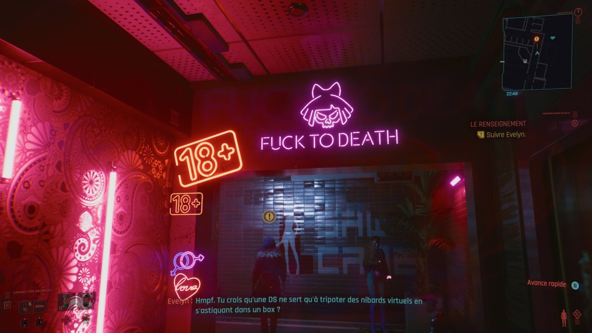 Mention 'Fuck to death' dans Cyberpunk 2077 // Source : Capture d'écran Xbox Mention 'Fuck to death' dans Cyberpunk 2077 // Source : Capture d'écran Xbox