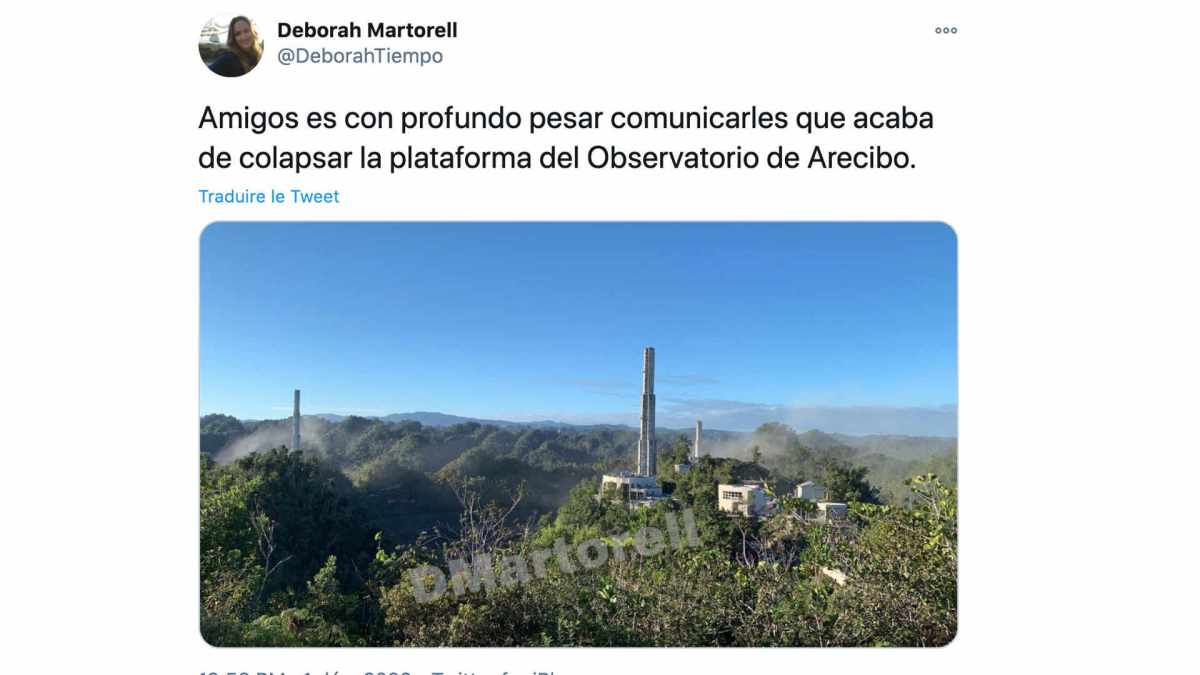 Le télescope s'est effondré. // Source : Capture d'écran Twitter @DeborahTiempo Le télescope s'est effondré. // Source : Capture d'écran Twitter @DeborahTiempo