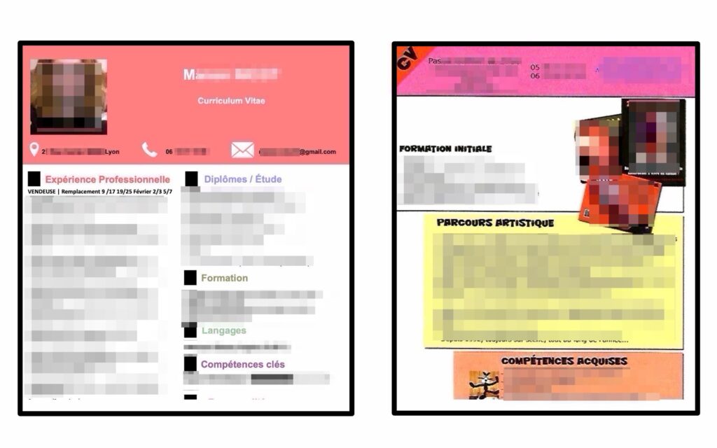 Des exemples de CV auxquels il est facile d'avoir accès sur Pôle Emploi // Source : Floutage Numerama Des exemples de CV auxquels il est facile d'avoir accès sur Pôle Emploi // Source : Floutage Numerama