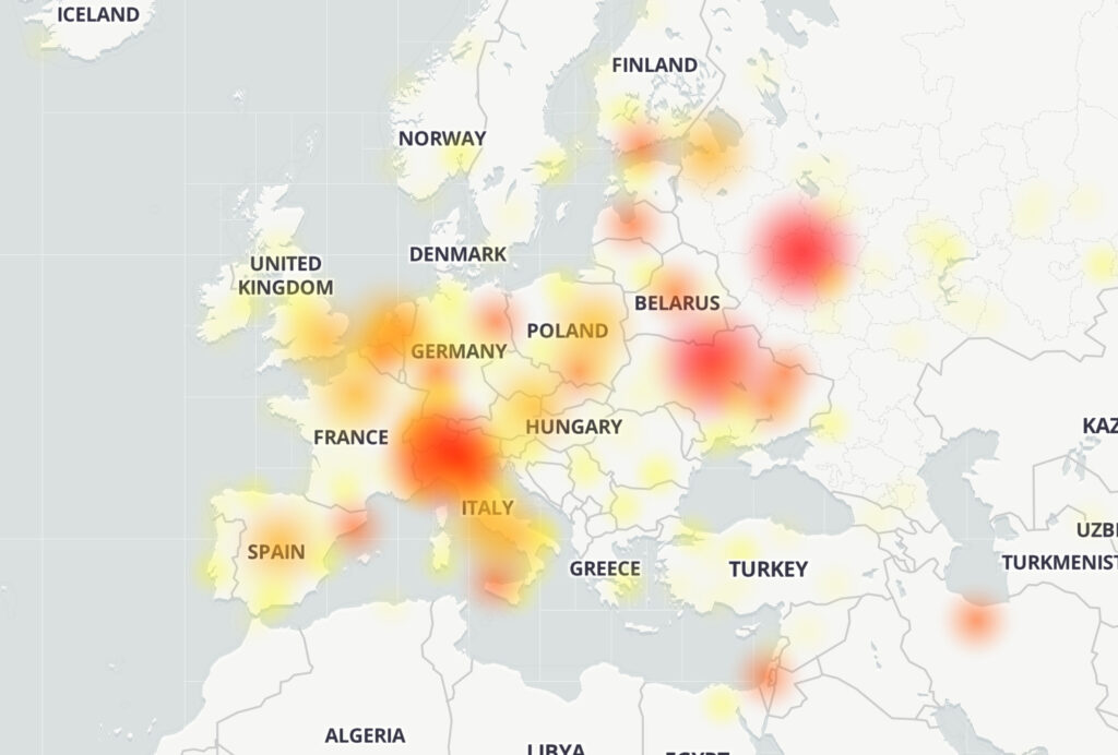 Telegram ne fonctionne pas correctement en France. // Source : Capture de Down Detector
