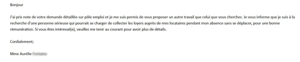 Un exemple de message envoyé aux demandeurs d'emploi Un exemple de message envoyé aux demandeurs d'emploi