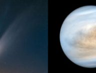 À gauche, C/2020 F3 (NEOWISE). À droite, Vénus. // Source : Flickr/CC/MotloAstro & Flickr/CC/Kevin Gill, images recadrée et montage Numerama