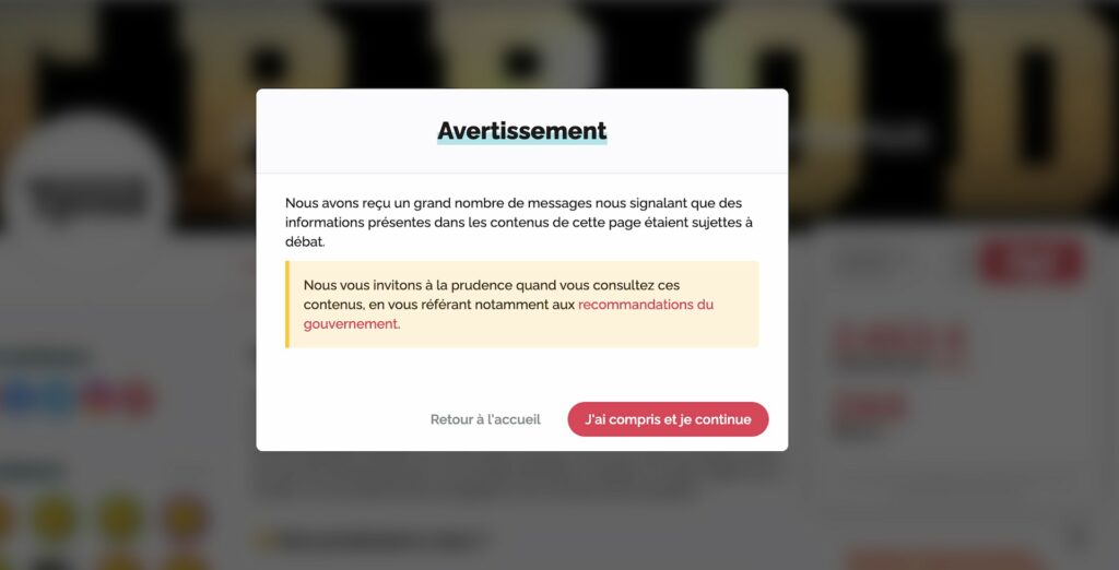 Une fenêtre pop-up s'affiche sur le Tipeee de la société Tprod // Source : Capture d'écran du 30 décembre 2020
