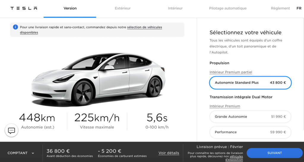 Nouveaux prix pour la Tesla Model 3 // Source : Capture d'écran Tesla Nouveaux prix pour la Tesla Model 3 // Source : Capture d'écran Tesla