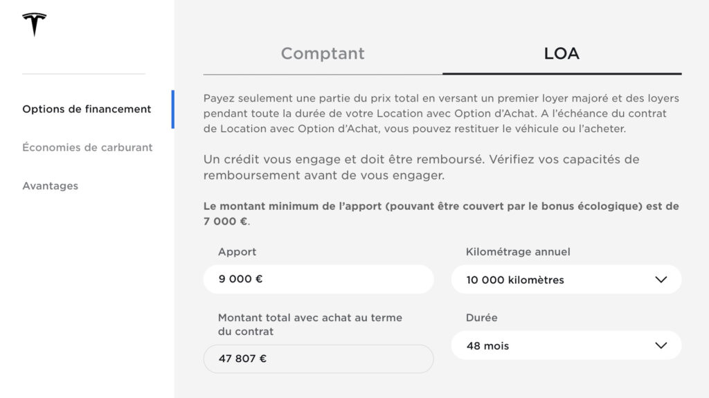 Options de location pour la Tesla Model 3 // Source : Capture d'écran Options de location pour la Tesla Model 3 // Source : Capture d'écran
