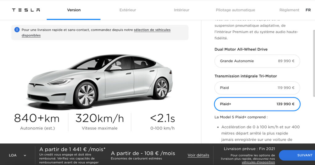 Nouveau configurateur Tesla Model S // Source : Tesla Nouveau configurateur Tesla Model S // Source : Tesla