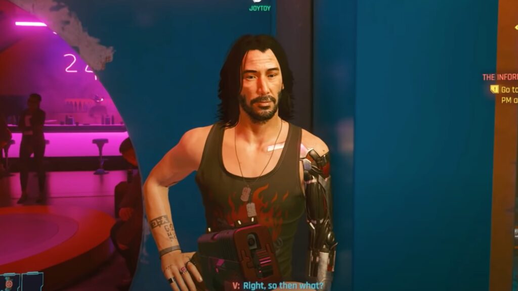 Malaise dans Cyberpunk 2077 : Keanu Reeves en mode prostitué // Source : YouTube/Chaîne DPJ